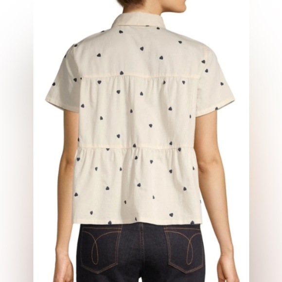 Madewell Embroidered Heart Seamed Short Sleeve Button Down Blouse Size XXS - Picture 2 of 7